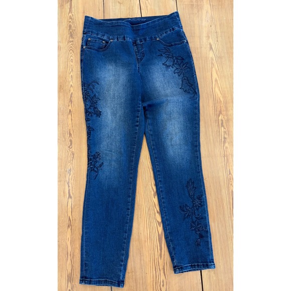 JAG Jeans Women's High Rise Skinny Pull On Denim Pants Floral Embroidery 10 - Picture 1 of 8